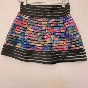 Touch me puff high waisted floral watercolor sheer formal mini skirt NYE  L